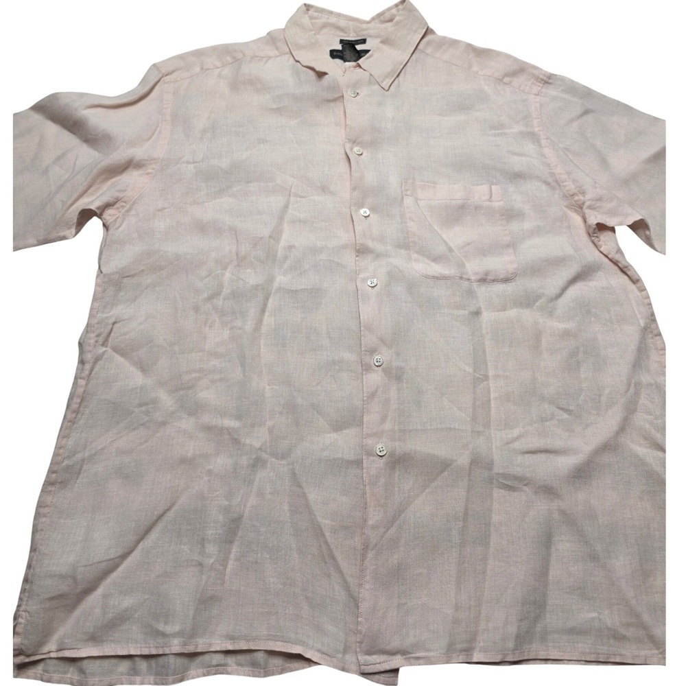 Banana Republic Mens XL 100% Irish Linen Short Sleeve Button Down Shirt Peach